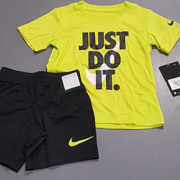 Nike Other - Nike 3T Boys 2-Piece Set (Short Sleeve Neon Shirt & Athletic Shorts)